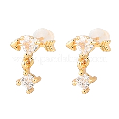 Серьги-гвоздики в форме сердца из латуни с микропаве из прозрачных кубических цирконий&nbsp;EJEW-A150-02G