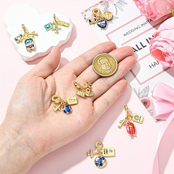 7 шт. 7 стиля латунные эмалевые европейские подвески в виде самолета&nbsp;KK-CJ0004-10