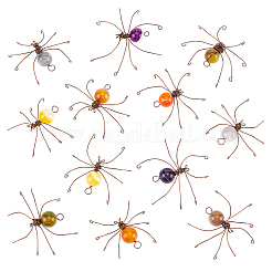 12 шт. 6-цветный медный проволочный паук из натурального полосатого агата для защиты дверей и окон&nbsp;HJEW-NB00186