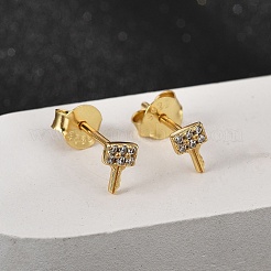 Серьги-гвоздики key s925 из стерлингового серебра с микропаве из прозрачных кубических цирконий для женщин&nbsp;EJEW-K307-03B-G