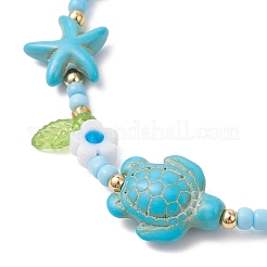 Браслеты из синтетической бирюзы и стеклянного бисера на морскую тематику&nbsp;BJEW-MZ00305-02