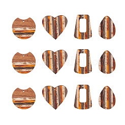 8шт 4 стиля подвески из прозрачной смолы и орехового дерева в полоску&nbsp;RESI-CJ0001-218