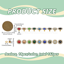 162 шт. 9-х цветных латунных заклепок со стразами&nbsp;FIND-FG0005-28