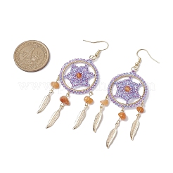 Серьга-гвоздик из нержавеющей стали 304 со стеклянной подвеской и натуральным агатом&nbsp;EJEW-MZ00185-02