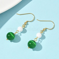 Серьги-подвески кошачий глаз из нержавеющей стали 304 с гальваническим покрытием&nbsp;EJEW-Z129-14G-03