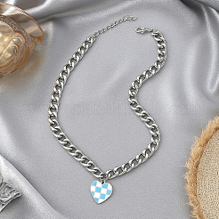 4 шт. 2 цвета сплава эмаль клетчатый кулон сердце железные ожерелья&nbsp;NJEW-HY0001-32