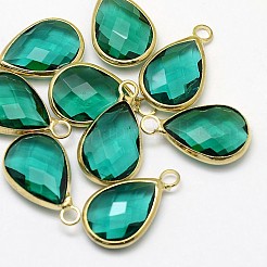 Золотые тона латунные стеклянные подвески слезинки&nbsp;GLAA-J017A-G