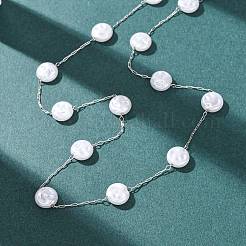 Женские ожерелья-цепочки из нержавеющей стали 304 с плоскими круглыми бусинами из АБС-пластика и жемчугом&nbsp;NJEW-G190-03P