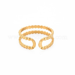 Ионное покрытие (ip) 304 нержавеющая сталь двойная линия открытое манжетное кольцо для женщин&nbsp;RJEW-S405-227G