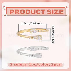 2 шт. латунные кольца-манжеты с микропаве из кубического циркония&nbsp;RJEW-LP0005-13