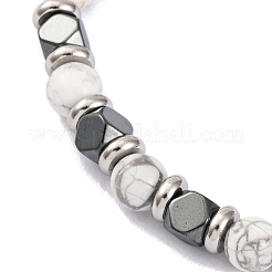 Браслет из круглых бусин из натурального хаулита и магнитного синтетического гематита&nbsp;X-BJEW-P339-02P-06