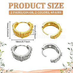 4 пара двухцветных серег-колец с микропаве из латуни и прозрачными кубическими цирконами&nbsp;EJEW-GO0003-08