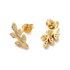 Серьги-гвоздики в виде листьев кубического циркония&nbsp;EJEW-F301-06