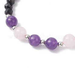 Браслеты из натурального розового кварца и стеклянных круглых бусин для женщин&nbsp;BJEW-JB12210-02