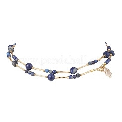 Ожерелья-лариаты из натурального лазурита круглой огранки и самородков&nbsp;NJEW-JN05727