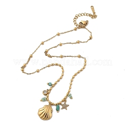 Пляжные ожерелья из нержавеющей стали 304 с подвесками в форме ракушек и страз для женщин&nbsp;NJEW-Z061-08G