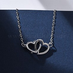 Ожерелья с подвеской в виде переплетенных сердец из латуни с микропаве из прозрачных кубических цирконий для женщин&nbsp;NJEW-M103-01P