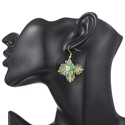 Серьги-подвески из цветочных латунных стеклянных бусин&nbsp;EJEW-MZ00650