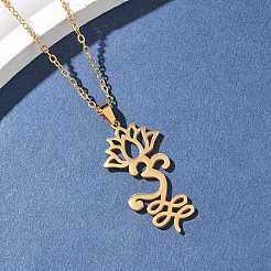 Ожерелья из полой нержавеющей стали 304 с подвеской в виде цветка лотоса в форме ом для йоги&nbsp;NJEW-Z073-02G-04