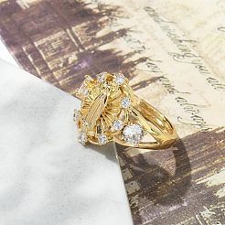 Кольца на палец с прозрачным кубическим цирконием на тему Девы Марии&nbsp;RJEW-G337-02G-03