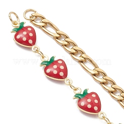 2 шт. 2 варианта браслета из латунной эмали с красными звеньями в форме клубники.&nbsp;AJEW-JB01547