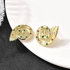 Серьги-гвоздики из латуни с микропаве из кубического циркония в форме спирали в форме вихря&nbsp;EJEW-L305-05G-01