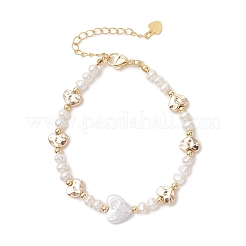 Браслеты из натурального культивированного пресноводного жемчуга и латунных бусин для женщин&nbsp;BJEW-JB13367