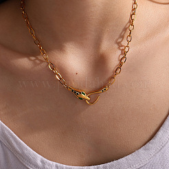 Женские кулоны-подвески в виде змеи из нержавеющей стали 304 с зелеными кубическими циркониями.&nbsp;WGE46FD-01