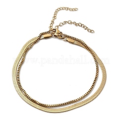 Двухслойные браслеты на ногу из нержавеющей стали 304 с плоской цепочкой-змейкой и коробчатой цепочкой для женщин&nbsp;AJEW-F069-02G