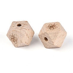 Граненые бусины из букового дерева с лазерной гравировкой&nbsp;WOOD-T033-10B