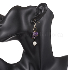 2 пара серег-подвесок с натуральным аметистом и лазуритом&nbsp;EJEW-JE06829