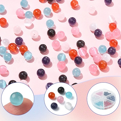 90шт. набор из 6-х цветных бусин кошачий глаз&nbsp;CE-YW0001-01-1