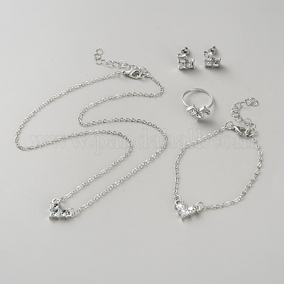 Ожерелья с подвесками из сплава сердечек и страз&nbsp;SJEW-WH0008-07P-1