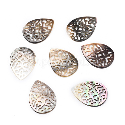 Подвески в форме капли из полых натуральных черных губ&nbsp;SSHEL-P004-15B-1