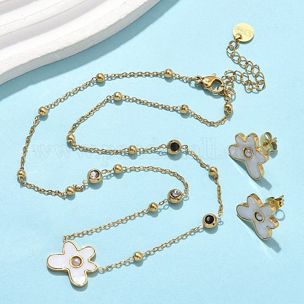 Комплекты из ожерелий и серег-гвоздиков из нержавеющей стали 304 с цветочным узором для женщин SJEW-B020-02G-1