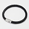 Braided Leather Cord Bracelets, with 304 Stainless Steel Magnetic Clasps, Black, 200x6mm