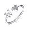 Adjustable Brass Rhinestone Cuff Rings for Women, Heart & Letter, Platinum, Letter W, Inner Diameter: 15~20mm