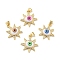 Brass Micro Pave Cubic Zirconia Pendants, with Acrylic, Cadmium Free & Lead Free, Long-Lasting Plated, Sun with Evil Eye, Mixed Color, 21x21.5x5mm, Hole: 4x3.5mm