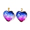 Light Gold Brass Glass Pendants, with Iron Findings, Heart, Medium Orchid, 31x29.5~30x12.5~13mm, Hole: 7x4mm