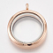 Alloy Magnetic Locket Pendants, with Glass, Flat Round, Rose Gold, 37x30x7mm, Hole: 3.5mm, Inner diameter: 23mm