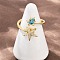 Rotatable Brass Micro Pave Cubic Zirconia Open Rings for Women, Starfish & Turle Fidget Cuff Rings, Golden, Inner Diameter: 19mm