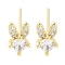 Brass Pave Clear Cubic Zirconia Stud Earring, Rabbit, Real 18K Gold Plated, 7x4.5mm