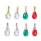 Brass Glass Pendants, Teardrop, Faceted, Mixed Color, 21x9x4.5mm, Hole: 5x3.5mm, 8pcs/set