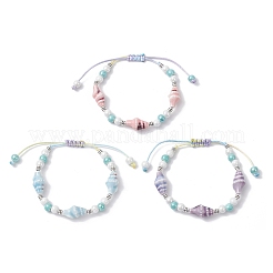 3 шт. двухцветных фарфоровых браслетов ручной работы с бусинами&nbsp;BJEW-JB12473