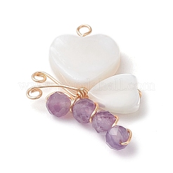 Бусины из натуральных драгоценных камней с бусинами из натуральных пресноводных ракушек и подвесками из экологически чистой медной проволоки&nbsp;PALLOY-TA00234