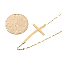 Ионное покрытие (ip) 304 нержавеющая сталь религия изогнутый крест кулон кабель цепь ожерелья для женщин&nbsp;NJEW-P320-13G