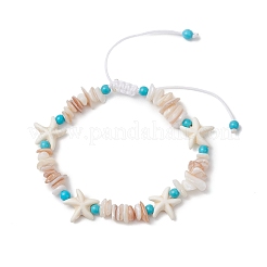 Плетеные браслеты из бусин из синтетической бирюзы и натуральных ракушек&nbsp;BJEW-JB13096