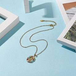 Красочный кубический цирконий овал с кулоном Девы Марии ожерелье&nbsp;NJEW-JN04207