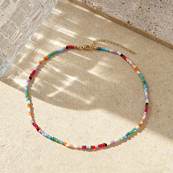 Летние красочные круглые ожерелья из стеклянного бисера для женщин и девочек.&nbsp;ZR3315