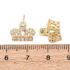 Серьги-гвоздики из латуни с микропаве и прозрачными кубическими циркониями в форме короны&nbsp;EJEW-H178-13G